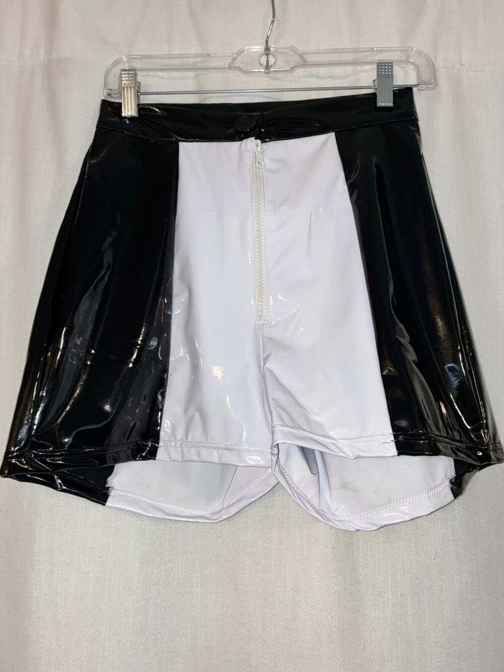 Footage Boutique Black and White Patent Vinyl Shorts Size S